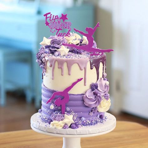 Packed as much purple, glitter, and gymnastics as I could into this birthday cake and thankfully the birthday girl loved it (swipe to see)!… Dance Birthday Cake, Gymnastics Theme Birthday Party, Gymnastics Birthday Cakes, Chocolate Explosion Cake, Gymnastics Cakes, Gym Cake, Girly Birthday Cakes, 9th Birthday Cake, Dance Cakes