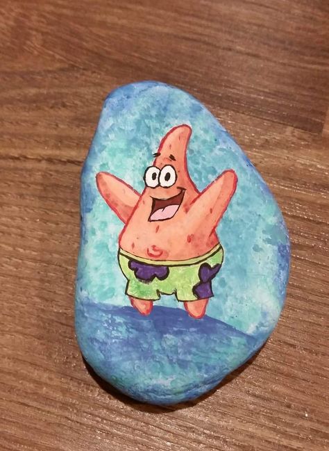 Patrick Star Painted Rock Painted Stones Ideas, Stones For Garden, Bob Rock, Stone Art Painting, Rock And Pebbles, Wooden Painting, Art & Craft Paint, Rock Painting Ideas Easy, Rock Painting Patterns