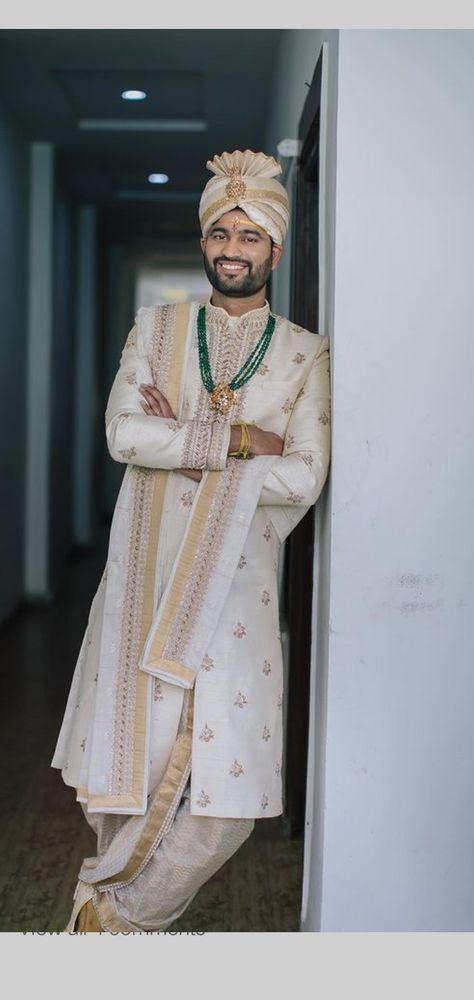 Sherwani Dhoti For Men, Groom South Indian Wedding Outfits, Telugu Groom Wedding Dress, Colojap Photo, South Indian Groom, Groom Indian Wedding Outfits, Sherwani For Men Wedding, Wedding Kurta, Wedding Kurta For Men