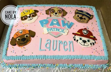 Cake by Nola on Instagram: "Paw Patrol cake for Miss Lauren’s celebration…#decoratedcakes #cakedecorating #cakesofinstagram #instacake #cakestagram #decoratedsheetcake #sheetcakesdonthavetobeboring #sheetcake #handcutfondant #birthdaycake #pawpatrolcake #decorated-cakes" Paw Patrol Sheet Cake, Skye Paw Patrol Cake, Paw Patrol Girl, Birthday Sheet Cakes, Paw Patrol Cake, Pink Paws, Paw Patrol Party, Paw Patrol Birthday, Bday Girl