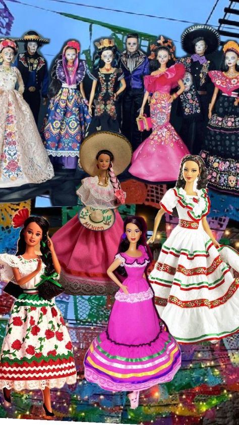 #barbiedoll#mexico#barbie#dolls#mexican#dresses#collage Mexican Barbie, Barbie Dolls, Dolls, Collage, Dresses, Mexico