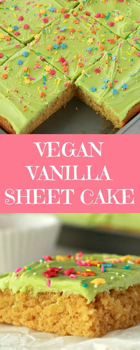 Vanilla Sheet Cake, Vanilla Sheet Cakes, Vegan Birthday Cake, Plant Based Desserts, Vegan Cake Recipes, Vegan Cupcakes, Sheet Cake Recipes, Feed A Crowd, Vegan Dessert Recipes