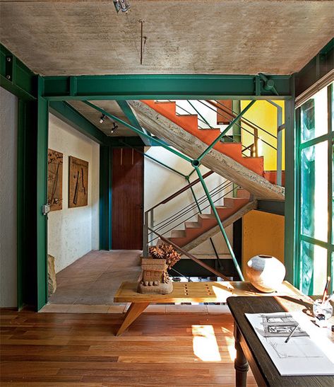 Painted Beams, Sao Paolo, Metal Beam, Loft Studio, Stair Case, Steel Beams, Industrial Loft, Ceiling Beams, Residential Architecture