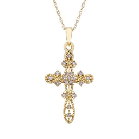 Find your perfect style with this 10k gold 1/10 carat T.W. diamond cross pendant necklace. Click on this JEWELRY & WATCHES GUIDE to learn about fit, styles, materials and more! Find your perfect style with this 10k gold 1/10 carat T.W. diamond cross pendant necklace. Click on this JEWELRY & WATCHES GUIDE to learn about fit, styles, materials and more! FEATURES Chain length: 18 in. Chain type: rope Clasp: spring-ring Nickel free Metal: 10k gold Finish: polished Packaging: boxedDIAMOND DETAILS Tot Cross Accessories, Diamond Cross Necklace Gold, Orthodox Wedding, Diamond Cross Necklaces, Gold Cross Necklace, Jewelry Accessories Ideas, Gold Cross Pendant, Diamond Cross Pendants, Greek Orthodox