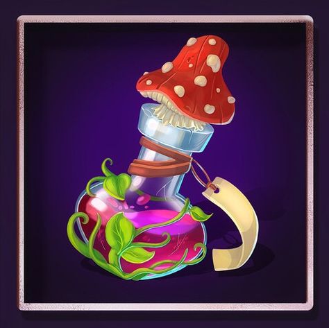 Mushroom Potion, Potion Art, Fantasy Items, Artifact Art, Poison Bottle, Fantasy Food, Big Bucket, Magic Bottles, Matching Tattoo