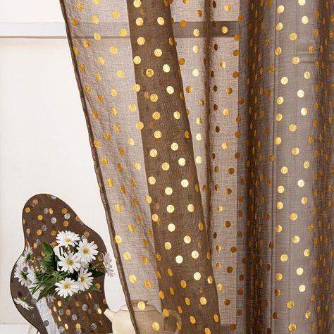 PRICES MAY VARY. ✅READY-MADE CURTAINS: Package includes set of 2 panels metallic gold bronzing foil printed small sparkle polka dots sheer curtains pair. Made of quality 100% polyester fabric. Each window panel measures width 52" x length 84". ✅LUXURY PATTERN: The cute window curtains definitely catch your friends and guests' eyes. It adds a modern elegance and classy flair to your house. Perfect for your bedroom, living room, dining room, girl's nursery room, kid's playroom and kitchen. They ar Window Treatments For Bedroom, Kid's Playroom, Luxury Pattern, Girl Nursery Room, Gold Dots, Window Panels, Sheer Curtains, Kids Playroom, Foil Print