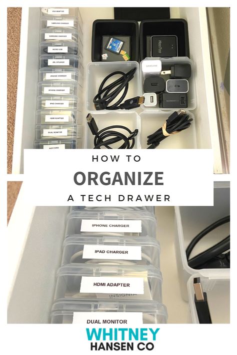 How to Organize a Tech Drawer - Whitney Hansen | Money Coaching Tech Drawer, Electronics Organization Storage, Ocd Organization, Podcast Guest, Tech Organization, Human Psychology, Drawer Organization, House Organisation, Organisation Hacks