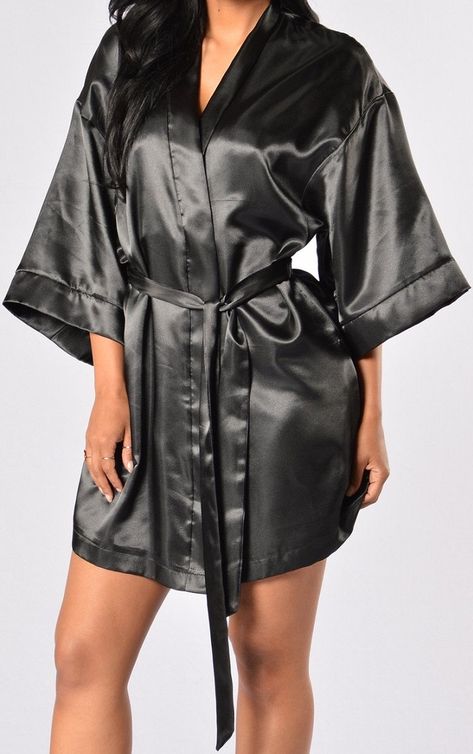 Satin Bathrobe, Pluse Size, Robe Sleepwear, Sleepwear Black, Short Kimono Robe, Push Up Lingerie, Plus Size Robes, Bride Lingerie, Short Satin