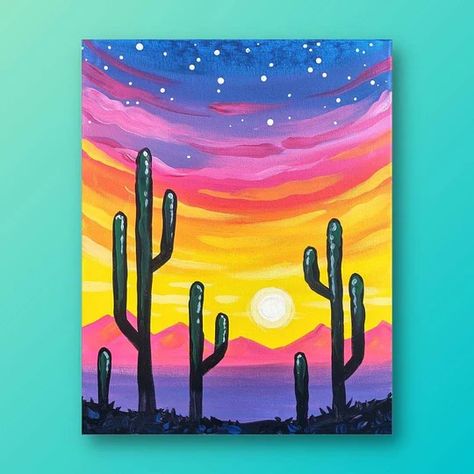 View Our Full Collection of Canvas Painting Ideas - Painting to Gogh Canvas Painting Ideas For Kindergarten, Kids Easy Painting Ideas, Kid Painting Ideas On Canvas, Group Canvas Painting Ideas Class Projects, Easy Paint And Sip Ideas, Day And Night Painting Easy, Scenary Paintings For Kids, Canvas Painting Ideas For Kids, Sunset Cactus Painting Easy