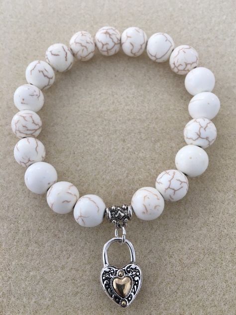 White Howlite Stretch Bracelet, Semi Precious Beads, Stretch Bracelet, Stackable Jewelry  (B-9) by KellyBCreations on Etsy Jewelry Pics, Stackable Jewelry, Precious Beads, Howlite Stone, Owl Earrings, Rhinestone Cross, Jewelry Making Project, Handcrafted Bracelets, White Howlite