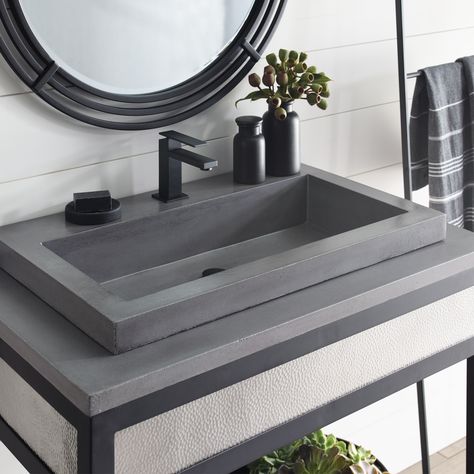 Rethink the bathroom sink. Trough 3019 Concrete Bathroom Sink completely captures a smooth, modern aesthetic - and a distinct, rustic sensibility. Concrete Trough, Concrete Bathroom Sink, Drop In Bathroom Sinks, Rectangular Sink Bathroom, Concrete Bathroom, Trough Sink, Compact Bathroom, Drain Opener, Copper Sink