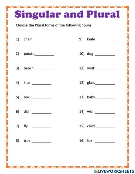 Singular And Plural Worksheet, Nouns Worksheet Kindergarten, Irregular Plural Nouns Worksheet, Worksheets For Grade 2, Teaching Nouns, Plurals Worksheets, Plural Nouns Worksheet, Worksheet For Class 2, Plural Words