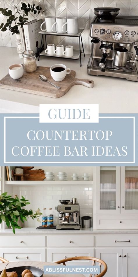 Looking for inspiration for your kitchen countertop? Countertop coffee bar ideas are a great way to add a touch of warmth and personality to your space. Whether you prefer a minimalist design or a more eclectic look, these ideas will inspire you to create your perfect coffee corner. #diycoffee #homebar #coffeeaesthetic Kitchen Island Coffee Bar, Coffee Station Styling Ideas, Men’s Kitchen Decor, Diy Coffee Station Countertops, Coffee Corner Kitchen Countertops, Coffee Area In Kitchen Countertops, Countertop Bar Ideas, Coffee Corner Ideas Countertop, Coffee Station Ideas Countertop Corner