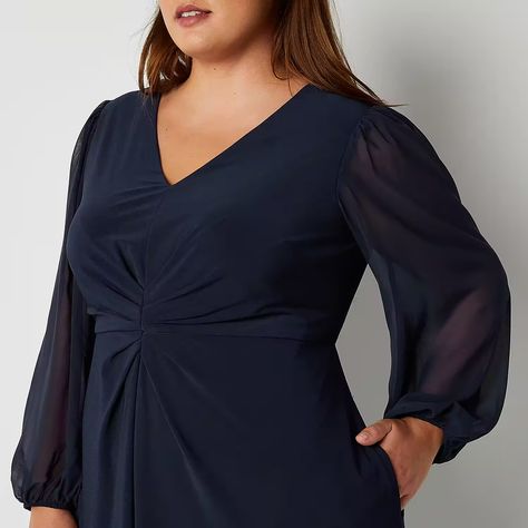 Jessica Howard Plus Long Sleeve Fit + Flare Dress, Color: Navy - JCPenney Jessica Howard, Fit Flare Dress, Fit & Flare, Flare Dress, Clothing And Shoes, Dress Shop, Navy, Long Sleeve, Furniture