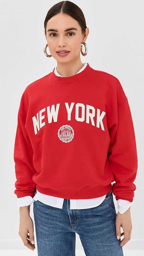 NYC sweatshirt Nyc Sweatshirt, Style List, New York Logo, New York Red, 2024 Style, Classic Americana, Crewneck Design, Fashion Wishlist, Blazer With Jeans