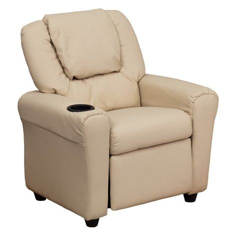 Flash Furniture Vinyl Kids Recliner with Cup Holder and Headrest - Beige | from… Playroom Chairs, Framed Vinyl, Contemporary Recliners, Kids Recliners, Kids Recliner Chair, Playroom Furniture, Lounge Seating, Cleaning Upholstery, Wooden Furniture