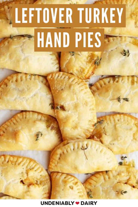 Turkey Hand Pies Recipes, Turkey Hand Pies, Mini Turkey Pot Pies, Turkey Pot Pie Easy, Leftover Pie Crust, Turkey Pie, Turkey Pot, Pot Pie Filling, Thanksgiving Turkey Leftovers