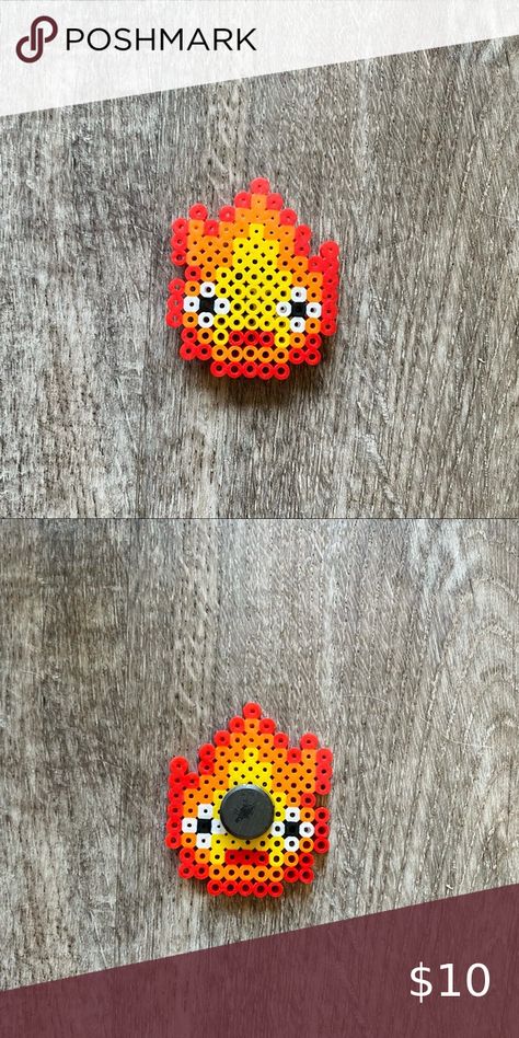 ANIME Studio Ghibli  Calcifer Howl's castle MAGNET handmade perler beads Calcifer Fuse Beads, Perler Studio Ghibli, Studio Ghibli Fuse Beads, Perler Bead Ideas Anime, Studio Ghibli Bead Pattern, Perler Bead Studio Ghibli, Perler Bead Patterns Studio Ghibli, Calcifer Perler Beads, Soot Sprite Perler Beads