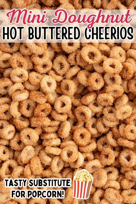 Hot Buttered Cheerios brings you a taste of the ‘80s with three different ways to serve this timeless roasted Cheerios snack. Plain pan-fried Cheerios can be made in 5 minutes using only 2 ingredients, but it’s just as simple to serve them sweet with cinnamon sugar or savory with ranch mix. #friedcheerios #cheerios #snack #minidonut #minidoughnut 80s Snacks, Cheerios Snacks, Cheerios Recipes, Butterbeer Recipe, Christmas Cookie Recipes Holiday, Puppy Chow Recipes, Baked Dinner, Chicken Enchilada Recipe, Best Comfort Food