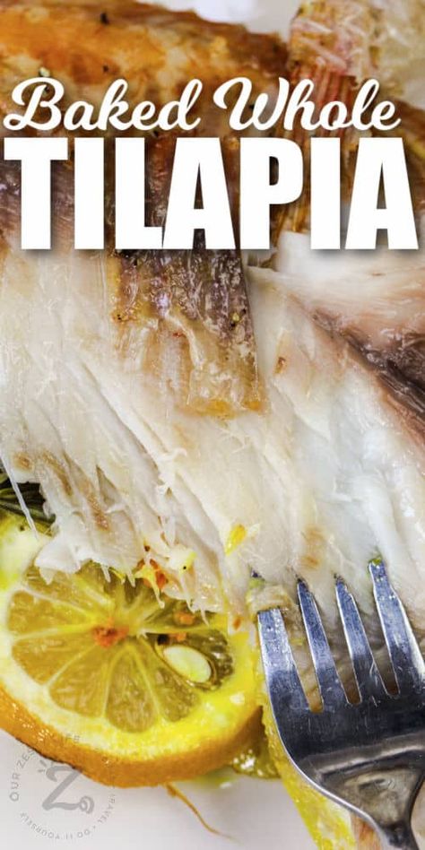 Try making baked whole fish, it's absolutely delicious! Creamy on the inside and crispy on the outside, baked whole fish is a treat! #ourzestylife #bakedwholefish #entree #recipe #recipes #oven #tilapia #salt #howto #best #stuffed #howlong #easy Whole Talipia Fish Recipes, Oven Tilapia, Whole Tilapia Recipes, Whole Tilapia, Baked Whole Fish, Oven Baked Tilapia, Baked Tilapia Recipes, Whole Fish Recipes, Whole Fish