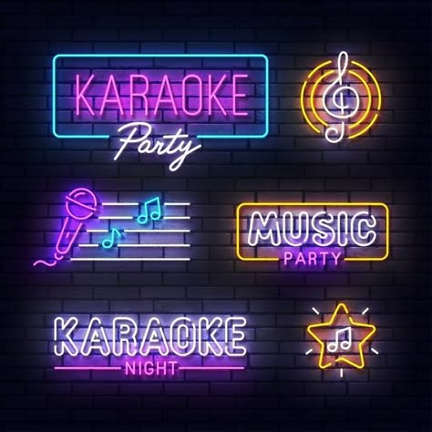 Letrero de neón de karaoke. letrero de l... | Premium Vector #Freepik #vector #logo #musica #fiesta #linea Bus Party, Neon Light Wallpaper, Deco Bar, Chalk Sign, Karaoke Party, Music Party, Neon Lighting, Karaoke, Vector Logo