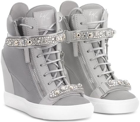 What would you wear with these Giuseppe Zanotti x Jennifer Lopez ‘Tiana’ hidden wedge sneakers? Wedged Sneakers, Wedge High Tops, High Top Wedge Sneakers, Converse Outfits, Giuseppe Zanotti Sneakers, Wedge Heel Sneakers, Catty Noir, Giuseppe Zanotti Heels, Round Toe Sneakers