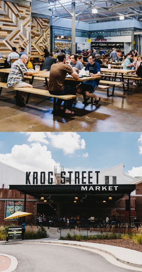 How Atlanta's Krog Street Market Became an Immediate Success Freestanding Signage, Market Entrance, Krog Street Market, Communal Dining, Atlanta Travel, Visit Atlanta, Atlanta Restaurants, Georgia Vacation, Shopping Food