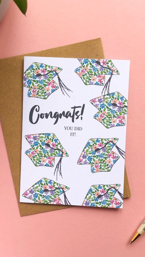 Congrats! You did it!

Card is covered in floral patterned graduation caps. Graduation Cards Diy, Diy Graduation Cards, Watercolor Graduation, Drawn Cards, Graduation Congratulations, Stationery Brand, Hand Drawn Cards, Greeting Card Collection, Congratulations Cards