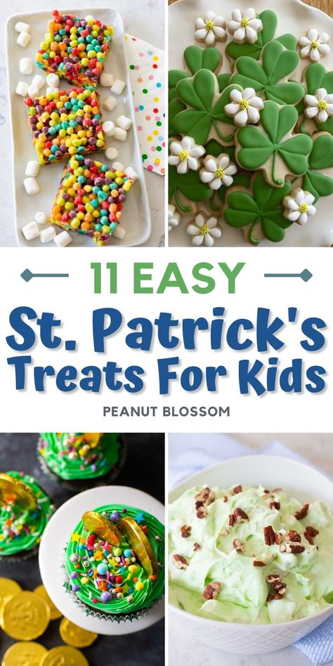 11 Easy St. Patrick's Day Treats for Kids St Patrick’s Day Gluten Free Desserts, Lucky Charms Cereal Bars, Lucky Charms Cake, St Patrick's Day Treats, St Patrick Day Snacks, Club Crackers, Rainbow Treats, St Patrick Day Treats, Green Desserts