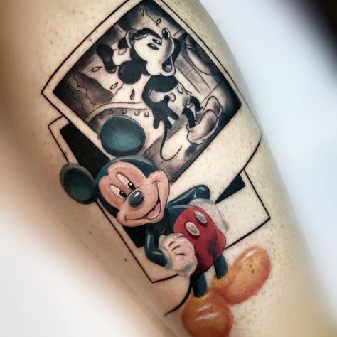 Tattoo by Lee Fate #LeeFate #MickeyMousetattoo #MickeyMouse #Disney #mouse #animal #cartoon #newschool #blackandgrey #polaroid #photos #color #painterly | Jul 24th 2018 | 614706 Polaroid Tattoo, Disney Inspired Tattoos, Mickey Tattoo, Mouse Tattoo, Mickey Mouse Tattoo, Mouse Tattoos, Explore Tattoo, Mickey Mouse Art, Disney Tattoo