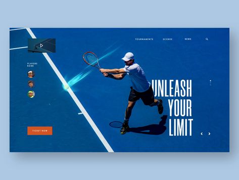 Tennis Site Industrial Warehouse Design, Sports Design Layout, Tennis Photoshoot, Warehouse Design, Sports Website, Sports Signs, Webpage Design, Title Design, Web App Design