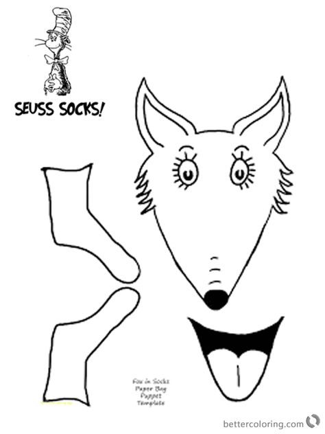 Free Fox in Socks by Dr Seuss Coloring Pages Bag DIY printable. You can download and print this Fox in Socks by Dr... Dr Seuss Fox In Socks Craft, Socks Coloring Page, Dr Seuss Socks, 3k Classroom, Dr Seuss Fox In Socks, Socks Printable, Dr. Seuss Crafts, Dr Seuss Preschool Activities, Dr Seuss Coloring Pages