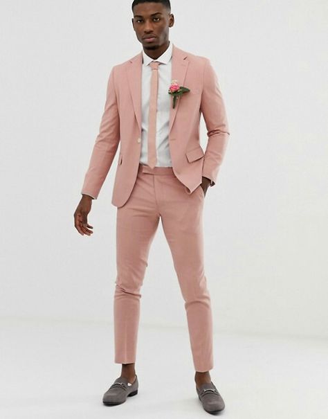 Pink Suit Men Wedding, Pink Suit Men, Trousers Outfit Men, Mens Wedding Attire, Suits Men Business, Dark Skin Men, Wedding Dress Men, Slim Suit, Pastel Outfit