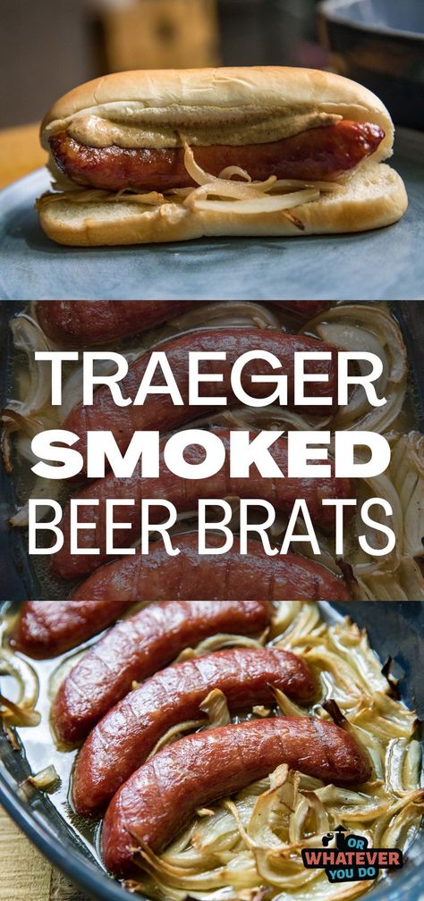 Smoked Brats, Traeger Smoker Recipes, Beer Brats Recipe, Brats Recipe, Smoker Grill Recipes, Stone Ground Mustard, Traeger Cooking, Pellet Smoker Recipes, Brats Recipes