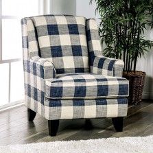 Accent Chair - Accent Checkered Chair, Plaid Chair, Patterned Armchair, Patterned Chair, Printed Chair, Transitional Modern, Accent Arm Chairs, Fabric Armchairs, Furniture Of America