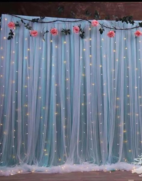 Tiffany Blue Tulle Backdrop Curtains Chiffon Backdrops | Etsy Tulle Backdrop, Bridal Shower Photography, White Christmas Lights, Curtain String Lights, Outdoor Christmas Tree, Outdoor Party Decorations, Icicle Lights, Party Background, Curtain Lights