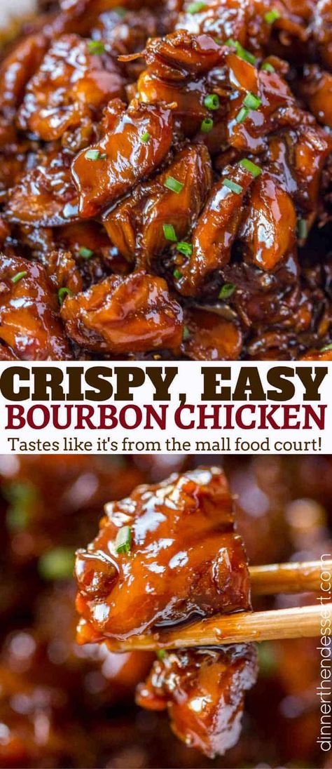 Easy Bourbon Chicken that's crispy, sweet, sticky and tastes just like the kind you grew up eating at the mall! Easy Bourbon Chicken, Bourbon Chicken Recipe, Chicken Chinese, Resepi Ayam, Bourbon Chicken, Mapo Tofu, Bakery Ideas, Easy Chinese Recipes, Asian Chicken