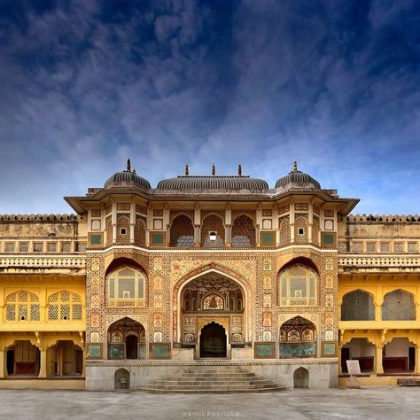 The Amer Fort (or Amber Fort) originally built by Raja Man Singh in 1592 AD, is said to have been named after Lord Ambikeshwar (Shiva), while the term ‘Amber’ also means ‘Amba’, Goddess Durga or protector of the fort. The structure of the Amer Fort is designed on the principles of Giri Durg (the hill fort) of the Vastu Shastra (Indian science of architecture), incorporating an excellent mix of Rajput and Mughal architectural styles of the then period. At present, Amer Fort is a UNESCO World Heri Amer Fort Jaipur, A Thousand Suns, Jaipur Travel, Devi Temple, Amber Fort, Double Door Entrance, Bodh Gaya, Amer Fort, Architecture Firms