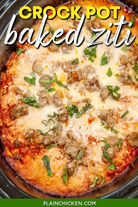 Crockpot Ziti, Crock Pot Ziti, Crock Pot Baked Ziti, Pasta Marinara, Sausage Parmesan, Ziti Recipe, Ziti Pasta, Italian Keto, Baked Ziti Recipe