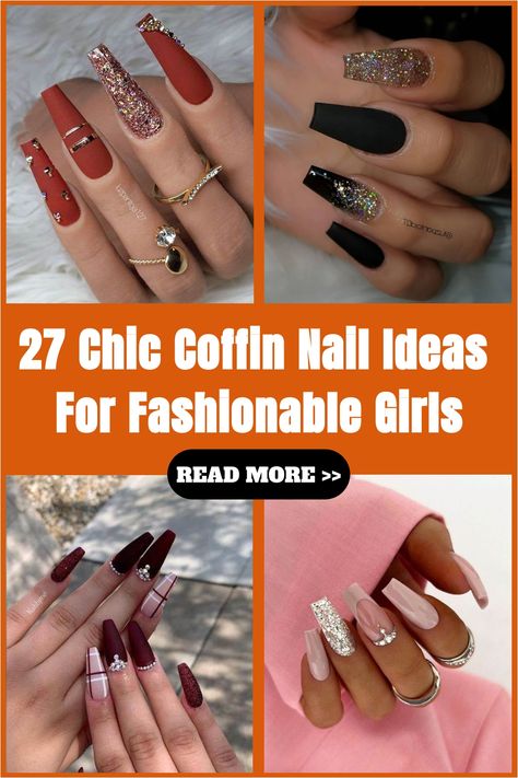 The key to a gorgeous manicure is understanding what nail shape suits you the best. Coffin nails might sound scary, but it’s… Coffin Gothic Nails, Classy Coffin Nails, Coffin Nail Ideas, Acrylic Coffin, Dark Nails, Girl Reading, Coffin Nails Designs, Coffin Nails, Nail Ideas