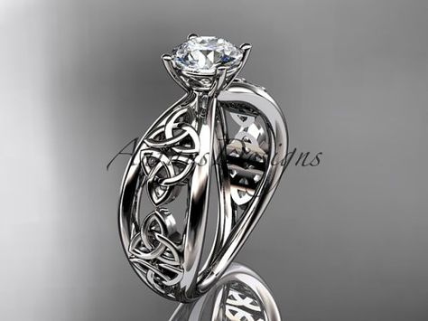 14kt white gold diamond celtic trinity knot by anjaysdesigns Trinity Engagement Ring, Knot Wedding Ring, Celtic Wedding Bands, Wedding Band Engagement Ring, Anniversary Rings For Her, Celtic Trinity Knot, Gold Anniversary Rings, Celtic Wedding Rings, Unique Diamond Engagement Rings