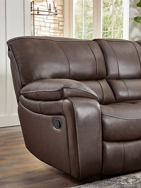 Cindy Crawford San Gabriel 2 Pc Brown Leather Non-Power Reclining Living Room Set With Reclining Sofa, Stationary Loveseat | Rooms to Go