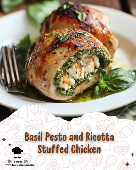 Indulge in the creamy, flavor-packed Basil Pesto and Ricotta Stuffed Chicken recipe that’s easy to prepare and perfect for any occasion. Juicy, tender, and absolutely delicious! Pesto Stuffed Chicken, Stuffed Chicken Recipe, Ricotta Stuffed Chicken, Lunch Hour, Perfect Lunch, Bon Appetite, Stuffed Chicken, Basil Pesto, Quick Lunches