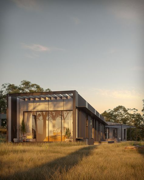 Welcome to the Archiblox modular Tarlo River House. Situated amongst bushland this rural retreat, encapsulates the landscape & is eco-friendly. Click for more. #housesbyarchiblox #archiblox #prefab #dreamhouse #holidayhouse #prefabarchitecture #modernfarmhouse #healthyhomes #smartdesign #familyliving #modulararchitecture #home #modularhomes #australianarchitecture #architecture #urbanhouse #sustainablehomes #offgrid #design #beachhouse #countryhouse #ruralhouse #sustainable #homedesign #house Prefab Homes Australia, Rural Houses, Houses Modern, Prefab Home, Houses Design, Design Houses, Passive Solar Design, Rural House, Prefabricated Houses