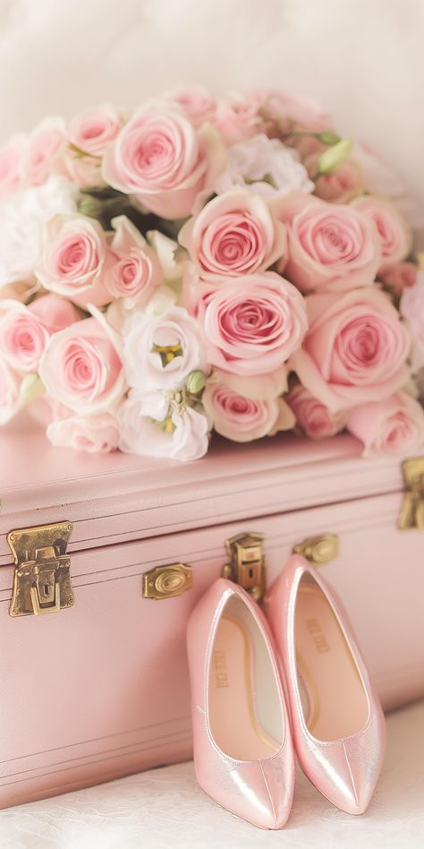 Indulge in the serene beauty of blush pink roses nestled on a pastel pink suitcase with golden touches. Let this whimsical scene inspire your day. Save & follow for more enchanting moments. 🌸✨ Unveil the elegance and grace captured in soft hues, where every detail whispers sophistication. #EleganceInBloom #PastelParadise #GoldenTouches #RoseWhispers #InspirationDaily #AIimage Glam Wallpaper, Pink Suitcase, Blush Pink Roses, Nice Pic, Vintage Suitcase, Aesthetic Vibes, Tea Roses, Girls Wardrobe, Pink Pink