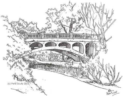 the concrete bridge – petescully Bridge Drawing, Landscape Pencil Drawings, Drawing Scenery, Uc Davis, Realistic Pencil Drawings, Nature Sketch, Art Sketches Doodles, Landscape Sketch, Pencil Art Drawings