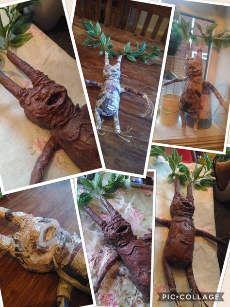 Handmade paper mache mandrake, Harry Potter Paper Mache Harry Potter, Harry Potter Paper Crafts, Mandrake Harry Potter, Hp Crafts, Harry Potter Paper, Harry Potter Handmade, Harry Potter Mandrake, Haloween Decor, Diy Harry Potter Crafts