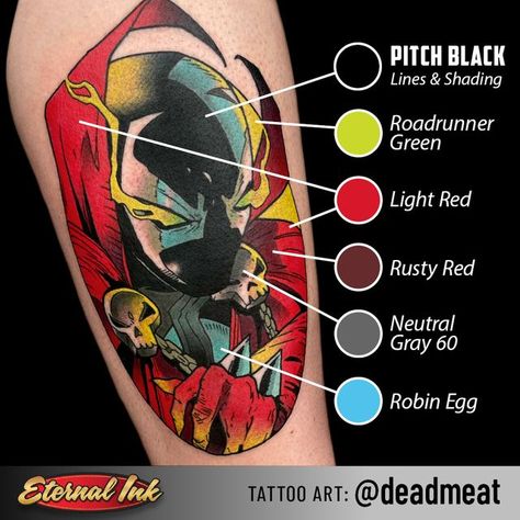 Spawn Tattoo Ideas, Spawn Tattoo, Tattoo Ink Colors, Comic Tattoo, Styles Ideas, Robins Egg, Art Tattoos, Tattoo Ink, Sleeve Tattoo