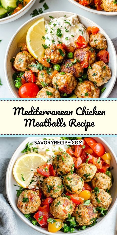 Looking for a delicious and healthy dinner that transports you to the Mediterranean? This Mediterranean Chicken Meatballs Recipe combines vibrant flavors with wholesome ingredients for a satisfying meal. Save this recipe for an easy weeknight dinner or special occasion that your family will love! Meditterean Recipes, Easy Mediterranean Chicken, Mediterranean Diet Chicken, Chicken Meatballs Healthy, Chicken Meatballs Recipe, Healthy Meatballs, Juicy Meatballs, Mediterranean Dinner, Mediterranean Recipes Healthy