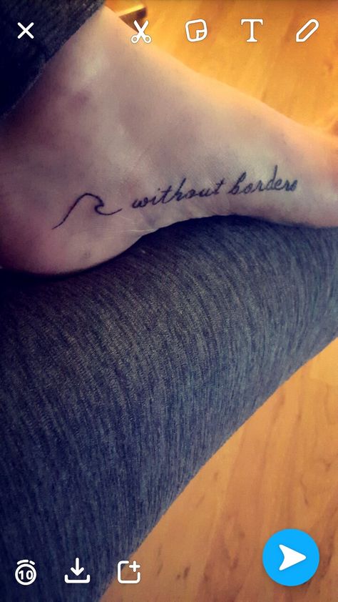 The song oceans by hillsong. When oceans (the wave) rise.. meaning when things get stressful and stress rises up on your shore, to not get anything in the way of your trust in jesus. (Without borders) you allow jesus to come in and help you. Oceans was the song that was playing when I first wanted to find jesus. #oceans #hillsong #tattoo #foot #borders #jesus #godly #tattoos Tattoos That Mean Something, Small Tattoo Placement, Tattoo Foot, Trendy Tattoo, Elephant Tattoos, Waves Tattoo, Foot Tattoo, Foot Tattoos, Trendy Tattoos